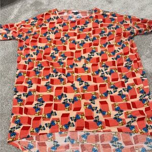 LuLaRoe Orange and Blue Cartoon Top